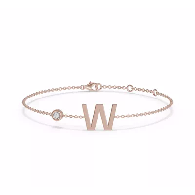 Bezel Diamond Gold Initial Bracelet - W