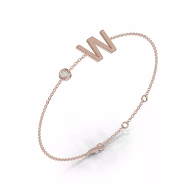 Bezel Diamond Gold Initial Bracelet - W
