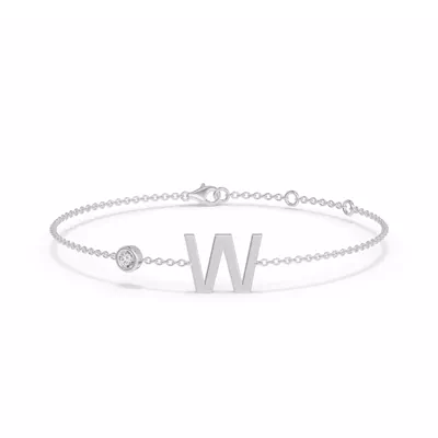 Bezel Diamond Gold Initial Bracelet - W