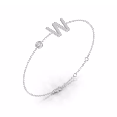 Bezel Diamond Gold Initial Bracelet - W