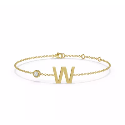 Bezel Lab Diamond Gold Initial Bracelet - W