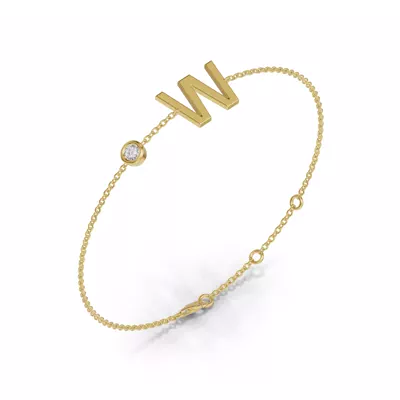 Bezel Diamond Gold Initial Bracelet - W