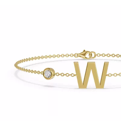 Bezel Diamond Gold Initial Bracelet - W