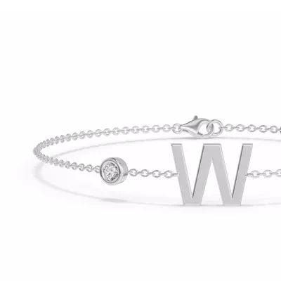 Bezel Diamond Gold Initial Bracelet - W