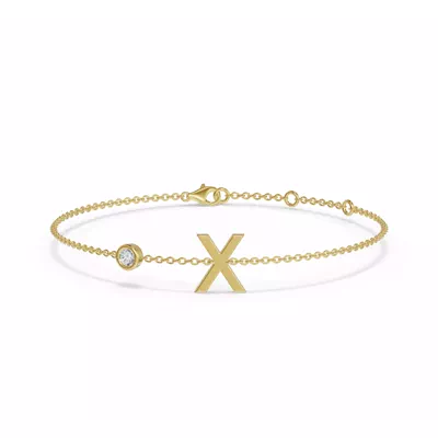 Bezel Lab Diamond Gold Initial Bracelet - X