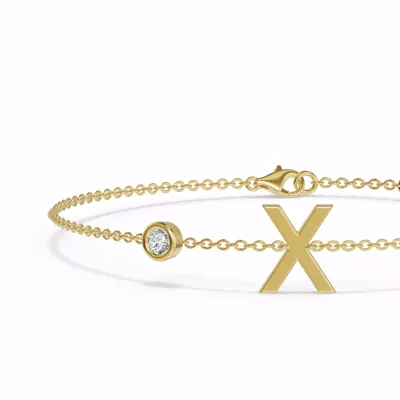 Bezel Lab Diamond Gold Initial Bracelet - X