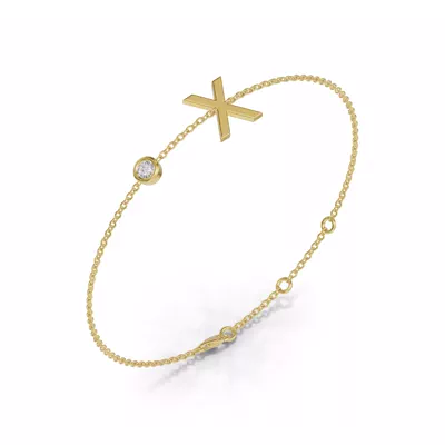 Bezel Diamond Gold Initial Bracelet - X