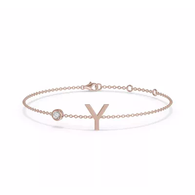 Bezel Diamond Gold Initial Bracelet - Y
