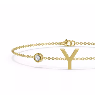 Bezel Lab Diamond Gold Initial Bracelet - Y