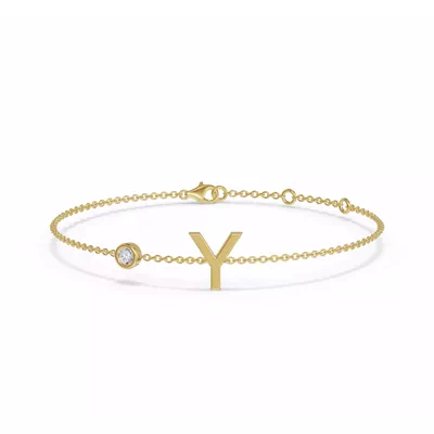 Bezel Diamond Gold Initial Bracelet - Y