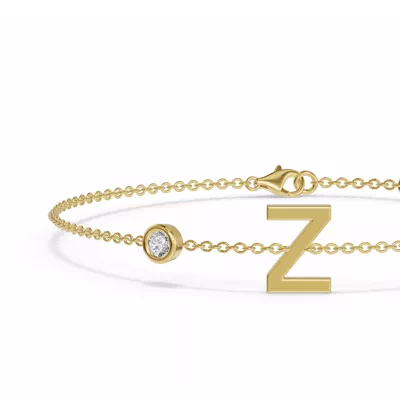 Bezel Lab Diamond Gold Initial Bracelet - Z
