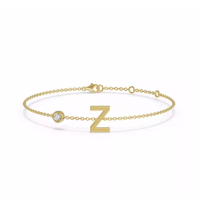 Bezel Diamond Gold Initial Bracelet - Z