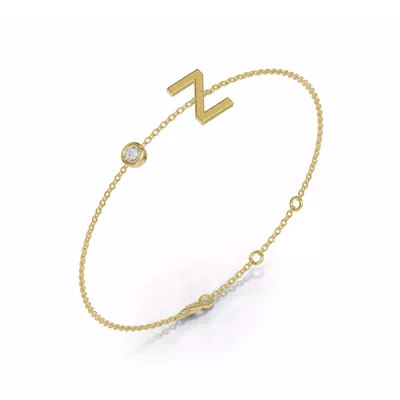 Bezel Diamond Gold Initial Bracelet - Z