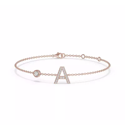 Bezel Diamond Pavé Initial Bracelet - A