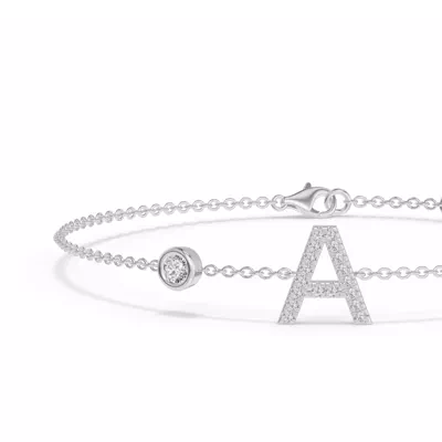 Bezel Diamond Pavé Initial Bracelet - A