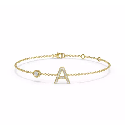 Bezel Diamond Pavé Initial Bracelet - A