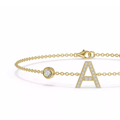 Bezel Diamond Pavé Initial Bracelet - A