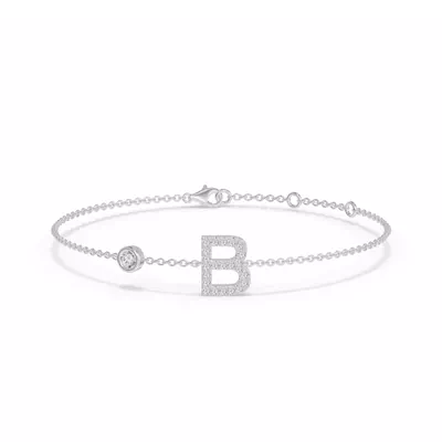 Bezel Diamond Pavé Initial Bracelet - B