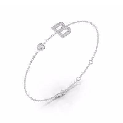Bezel Diamond Pavé Initial Bracelet - B