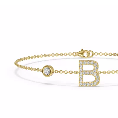 Bezel Lab Diamond Pavé Initial Bracelet - B
