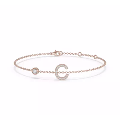 Bezel Diamond Pavé Initial Bracelet - C