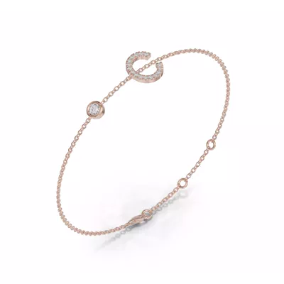 Bezel Diamond Pavé Initial Bracelet - C