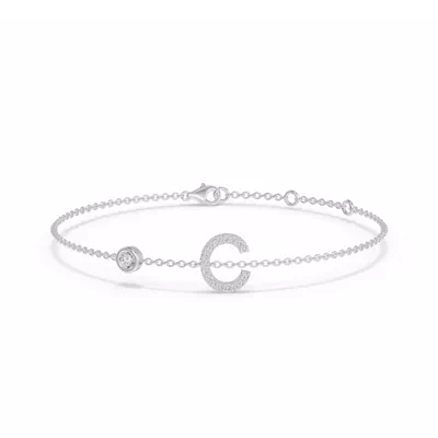 Bezel Lab Diamond Pavé Initial Bracelet - C