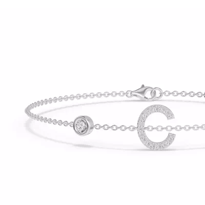 Bezel Diamond Pavé Initial Bracelet - C