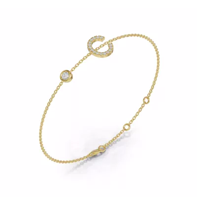Bezel Lab Diamond Pavé Initial Bracelet - C