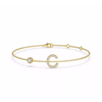 Bezel Diamond Pavé Initial Bracelet - C