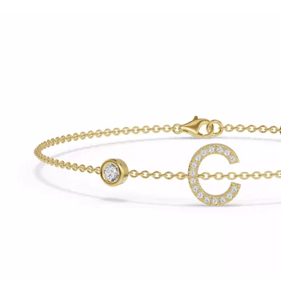 Bezel Diamond Pavé Initial Bracelet - C