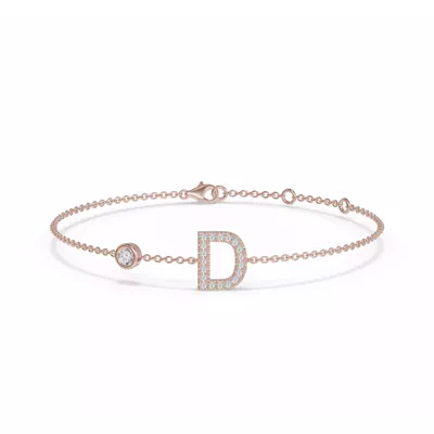 Bezel Diamond Pavé Initial Bracelet - D