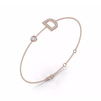 Bezel Diamond Pavé Initial Bracelet - D