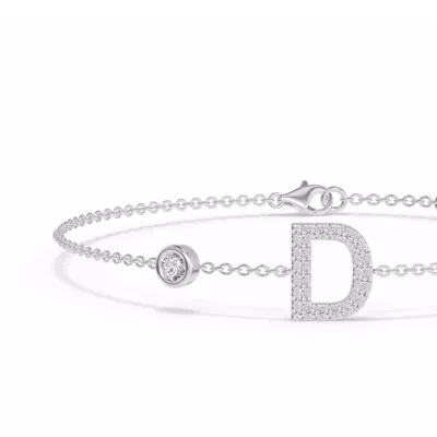 Bezel Lab Diamond Pavé Initial Bracelet - D