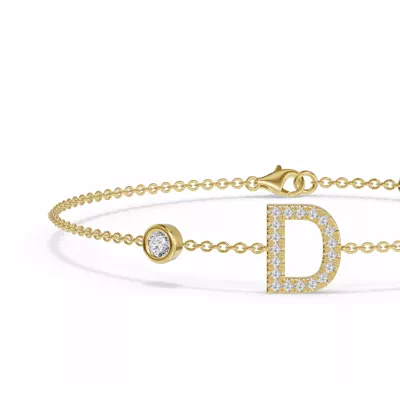 Bezel Lab Diamond Pavé Initial Bracelet - D