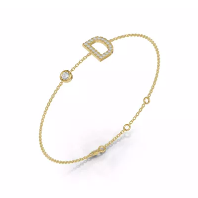 Bezel Diamond Pavé Initial Bracelet - D