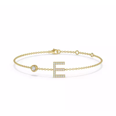 Bezel Lab Diamond Pavé Initial Bracelet - E