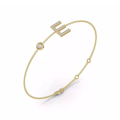 Bezel Diamond Pavé Initial Bracelet - E