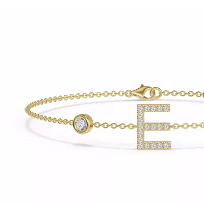 Bezel Diamond Pavé Initial Bracelet - E