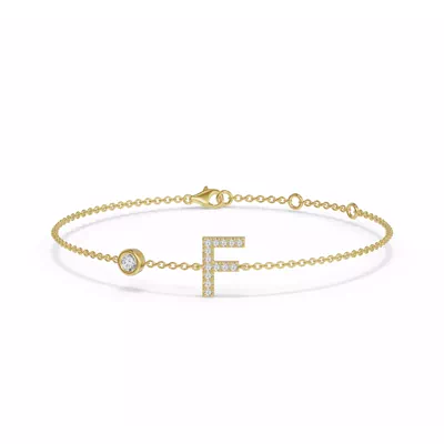 Bezel Lab Diamond Pavé Initial Bracelet - F