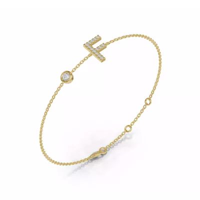 Bezel Lab Diamond Pavé Initial Bracelet - F