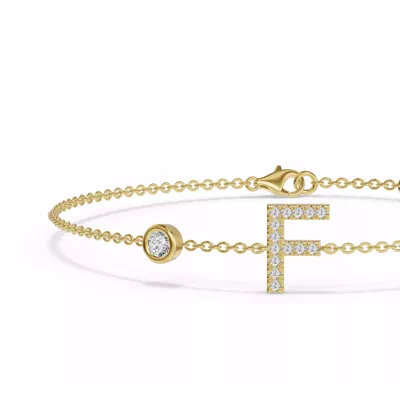 Bezel Diamond Pavé Initial Bracelet - F