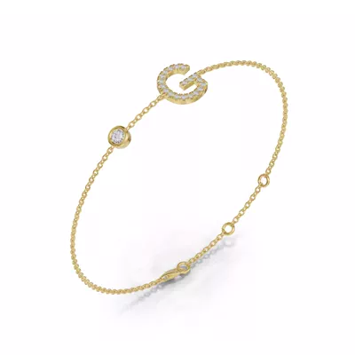 Bezel Diamond Pavé Initial Bracelet - G