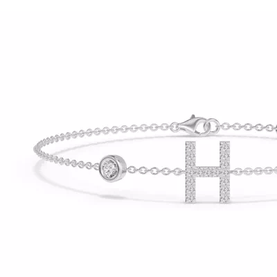 Bezel Lab Diamond Pavé Initial Bracelet - H