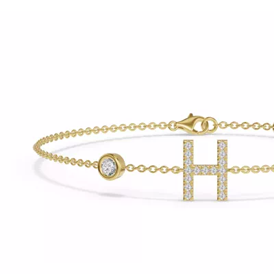 Bezel Lab Diamond Pavé Initial Bracelet - H