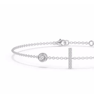 Bezel Diamond Pavé Initial Bracelet - I