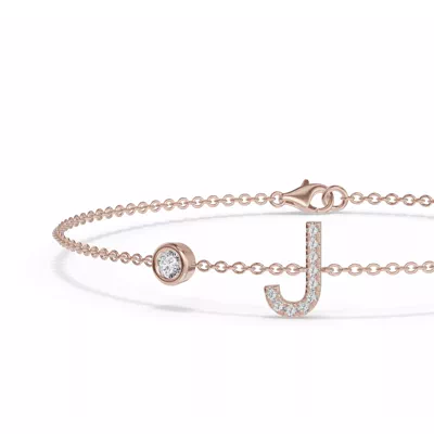 Bezel Diamond Pavé Initial Bracelet - J