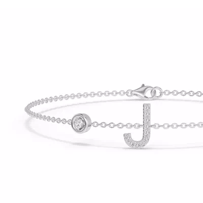 Bezel Diamond Pavé Initial Bracelet - J