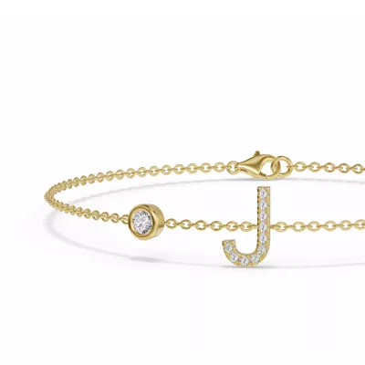 Bezel Diamond Pavé Initial Bracelet - J