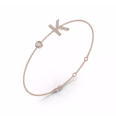 Bezel Diamond Pavé Initial Bracelet - K